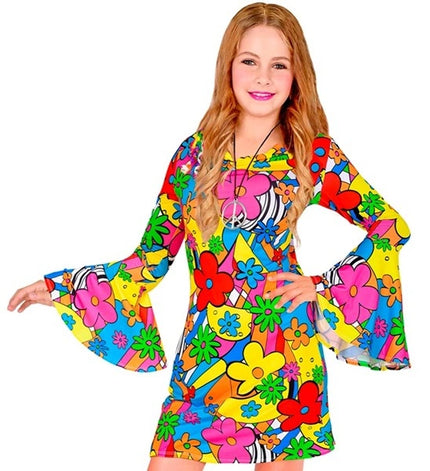 Jaren 60 flower power jurk Carla - meisjes hippie verkleedjurk