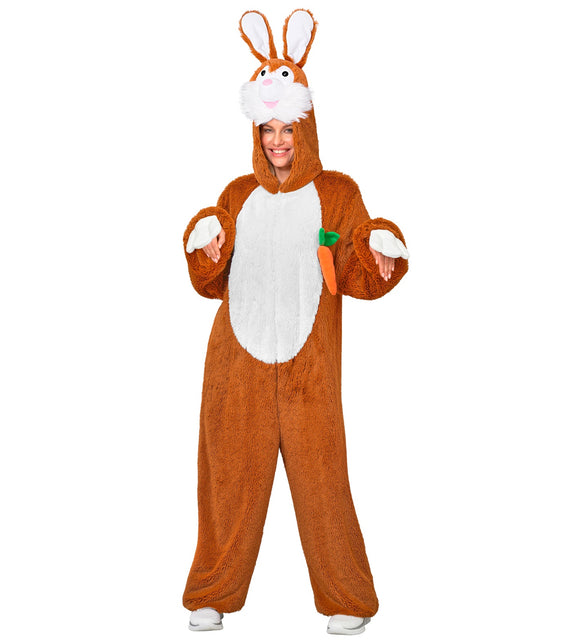 Konijn in zacht pluche jumpsuit voor volwassenen achterkant – verkleedkleding