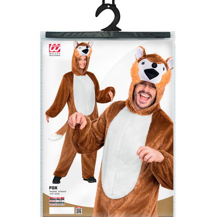 Vos in zacht pluche jumpsuit voor volwassenen sfeerbeeld – verkleedkleding