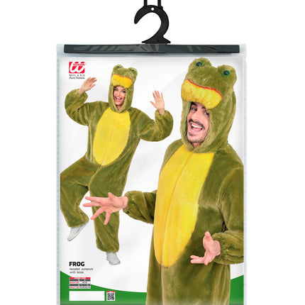Kikker in zacht pluche jumpsuit voor volwassenen sfeerbeeld – verkleedkleding