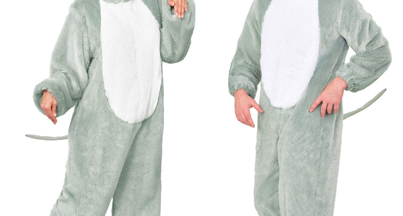 Muis in zacht pluche jumpsuit voor volwassenen vooraanzicht – verkleedkleding