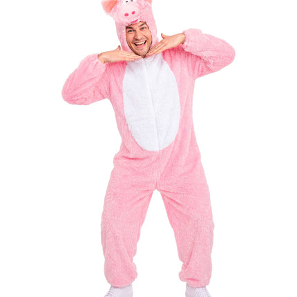 Varken in zacht pluche jumpsuit voor volwassenen zijaanzicht – verkleedkleding