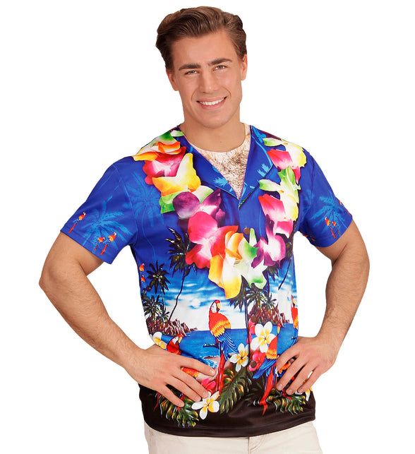 Hawaii 3D shirt achterkant, gespierde zomerbody fotoprint detail