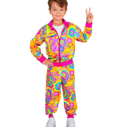 Neon groovy love hippie party fashion trainingspak colbert voor kinderen zijaanzicht – verkleedkleding
