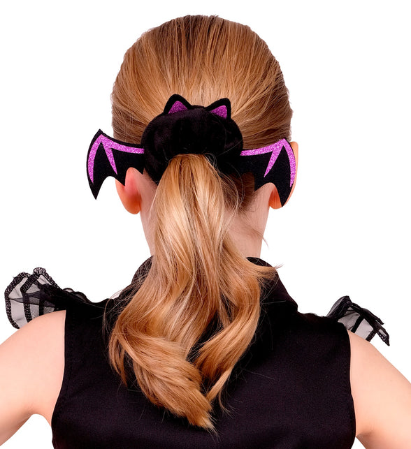 Achteraanzicht vleermuis scrunchie om lage staart voor Halloween