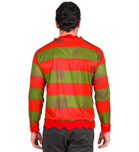 Achterkant fright night shirt heren met doorlopende strepen en zigzag gerafelde onderrand