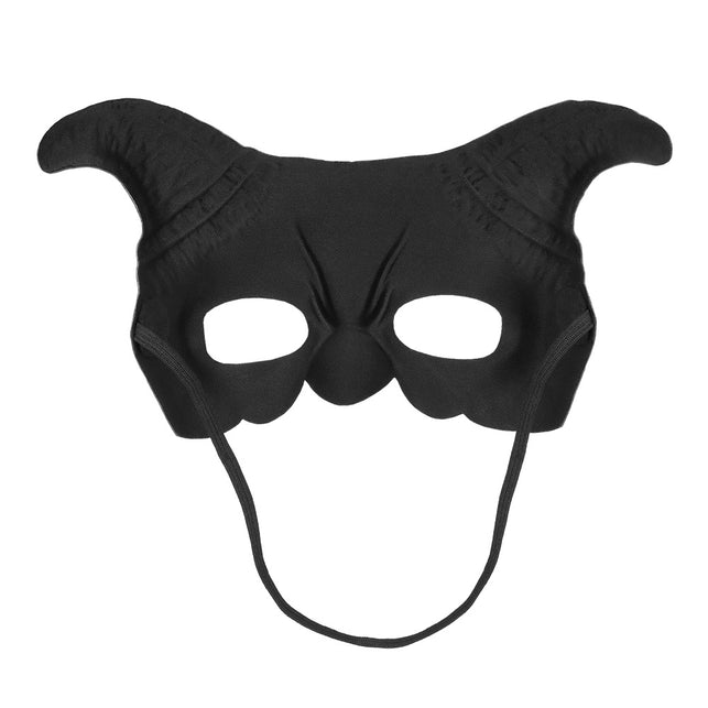 Achterkant van het halfmasker Demoon rood met zwarte binnenzijde en dun zwart koord