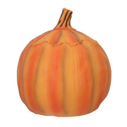 Achterkant van het hoofdmasker Pumpkin monster met pompoenribbels en gekrulde steel