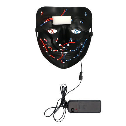 Achterkant van het LED masker Killer smile duo met zwarte hoofdband, schuimpje en bedrading