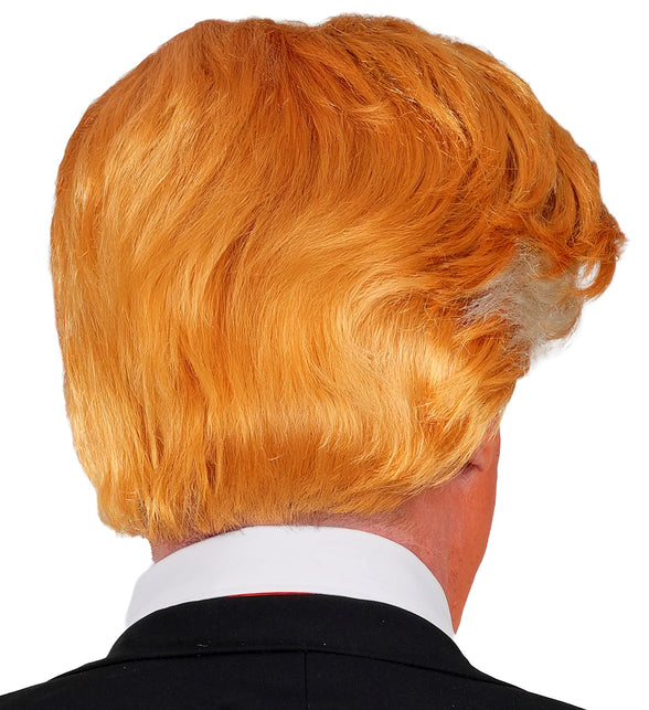 Achterkant van de pruik Mr. President voor heren met gladde oranjeblonde lagen tot in de nek