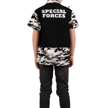 Achterkant special forces blouse kind met witte opdruk Special Forces op het zwarte vest