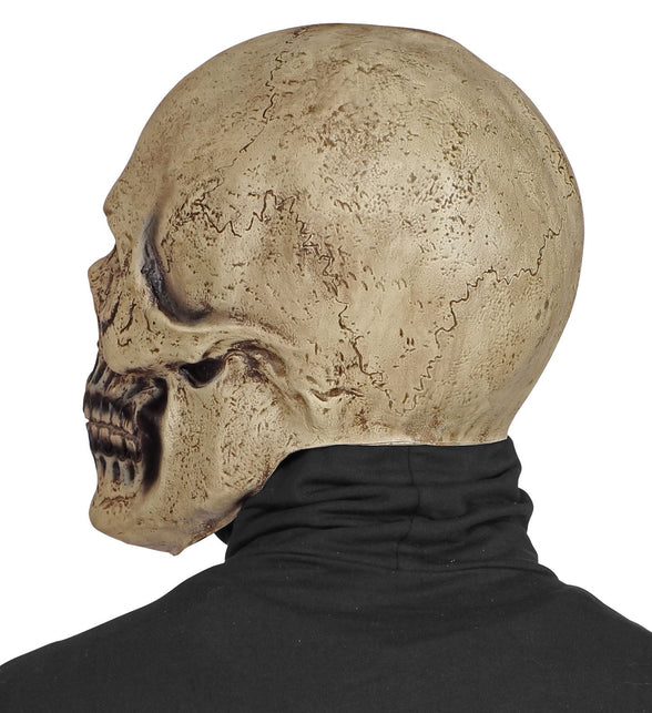 Achterzijde van het schedel masker latex met verweerde botstructuur en naadlijnen