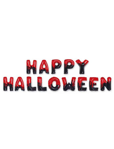 Ballonset happy halloween met folieletters in rood en zwart met druipeffect voor Halloween