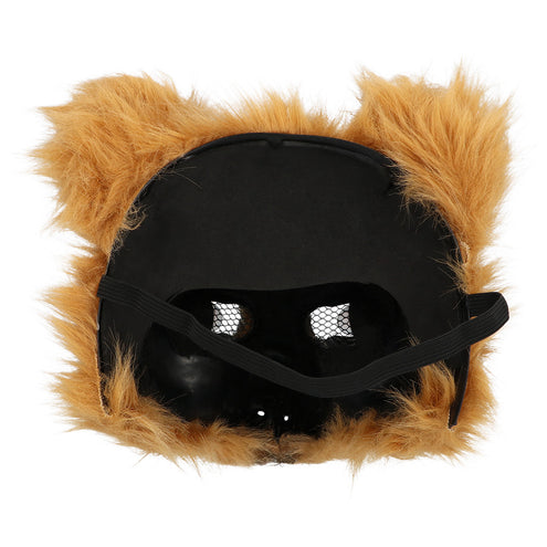 Binnenkant beermasker met zwarte voering, gaasjes achter de ogen en elastiek