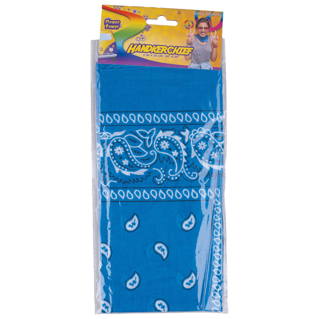 Blauwe cowboybandana van Funny Fashion in de verpakking, 50 x 50 cm