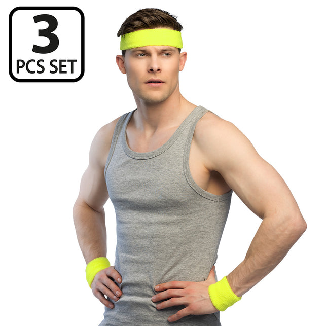 Boland 3 Zweetbandjes neon geel