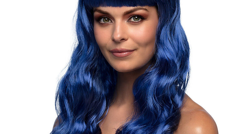 Boland Blauwe pruik lang golvend haar Chique