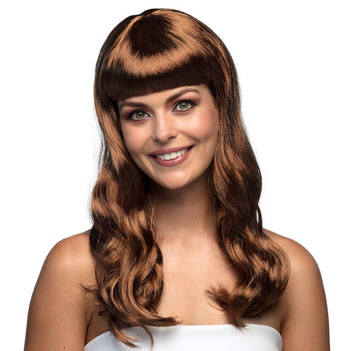 Boland Bruine pruik lang golvend haar Chique