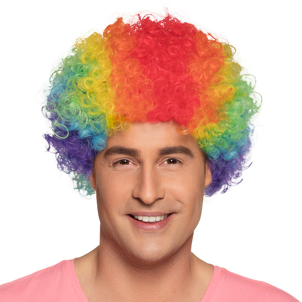 Boland Clown pruik krullen Pop veelkleurig