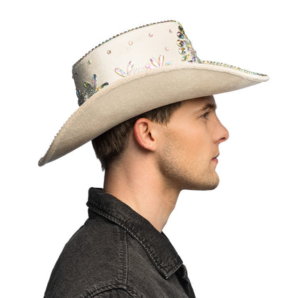 Boland Creme cowboyhoed Crystal (glitter western hoed)