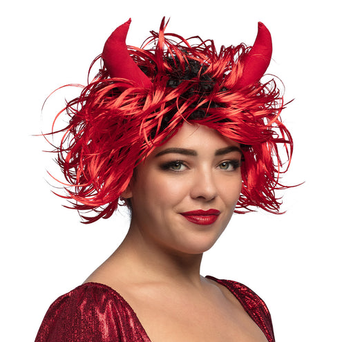 Boland Duivel pruik Curly met hoorns