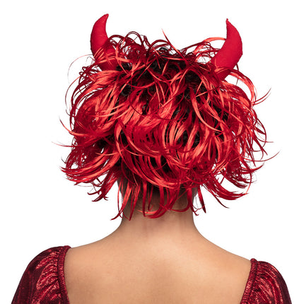 Boland Duivel pruik Curly met hoorns