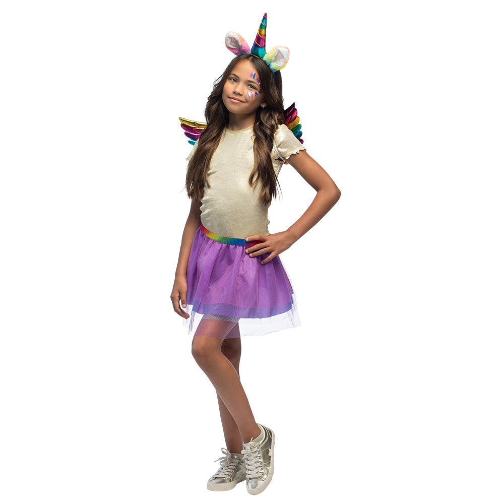 Regenboog unicorn verkleedset met vleugels - diadeem, tutu Regenboog unicorn verkleedset met vleugels - diadeem, tutu