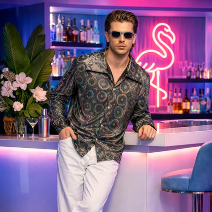 Boland Glanzend zilveren disco overhemd Lumi heren