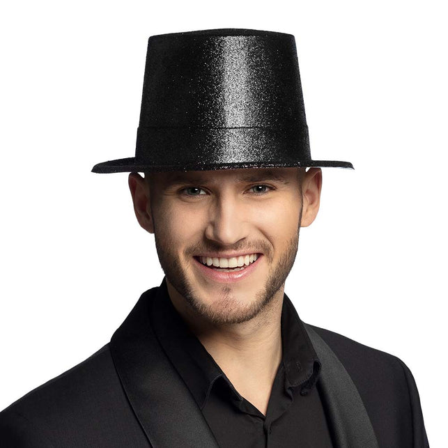 Boland Glitter hoge hoed zwart