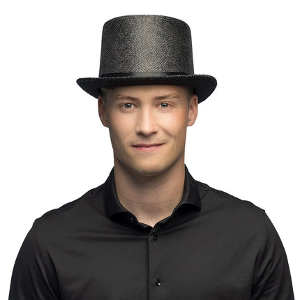 Boland Glitter hoge hoed zwart lurex