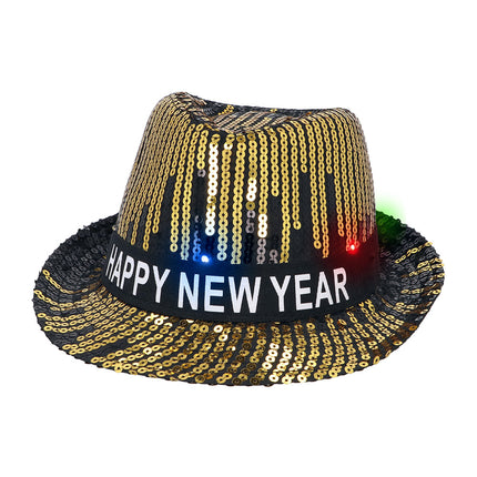 Boland Gouden LED hoed Happy New Year (met verlichting)