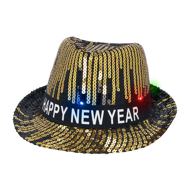 Boland Gouden LED hoed Happy New Year (met verlichting)