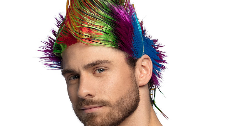 Boland Hanenkam pruik Spiky Mike veelkleurig