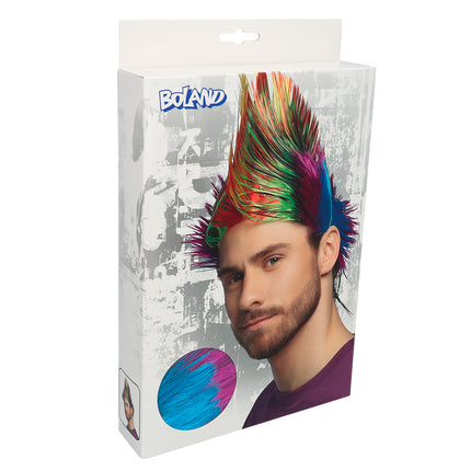 Boland Hanenkam pruik Spiky Mike veelkleurig