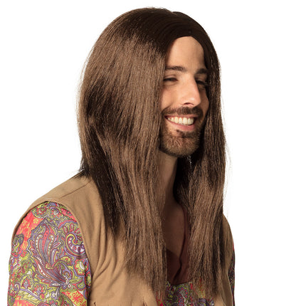 Boland Hippie pruik John lang bruin