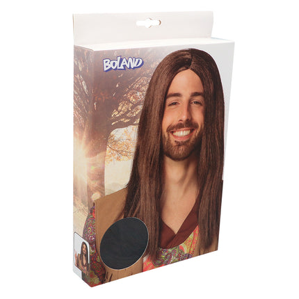 Boland Hippie pruik John lang bruin
