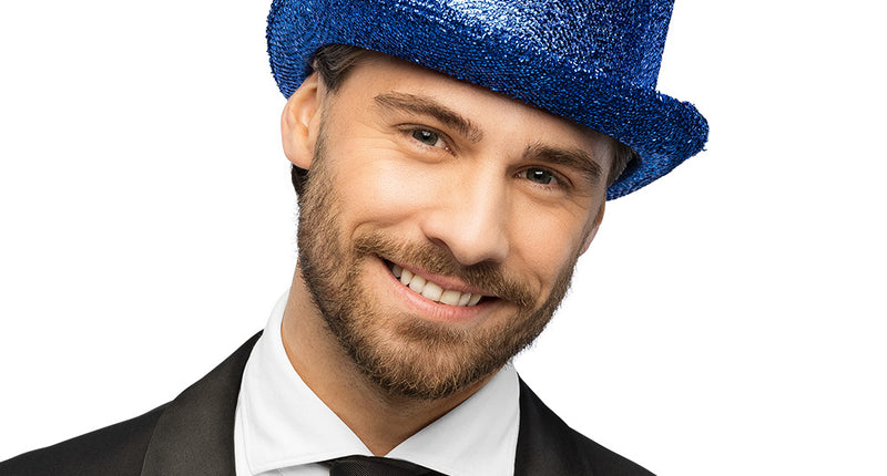 Boland Hoed Showtime blauw (glitter hoge hoed)