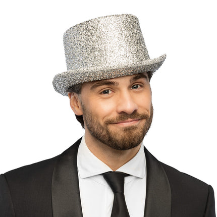 Boland Hoed Showtime zilver (glitter hoge hoed)