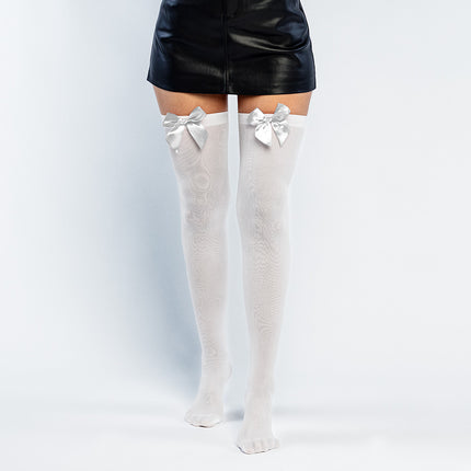 Boland Kniekousen wit met witte strik