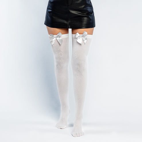 Boland Kniekousen wit met witte strik