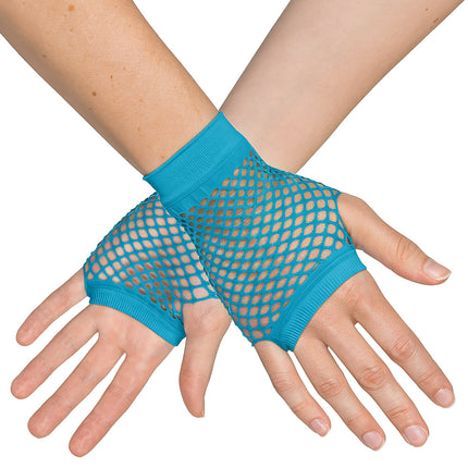 Boland Korte neonblauwe mesh handschoenen dames (pols)