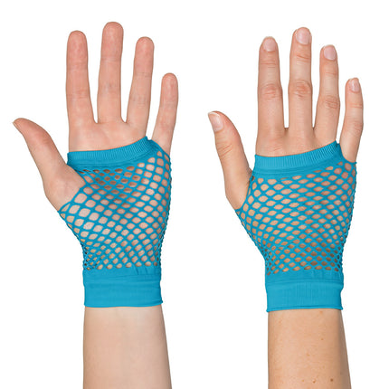 Boland Korte neonblauwe mesh handschoenen dames (pols)