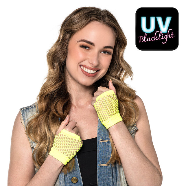 Boland Korte neongele mesh handschoenen dames (pols)