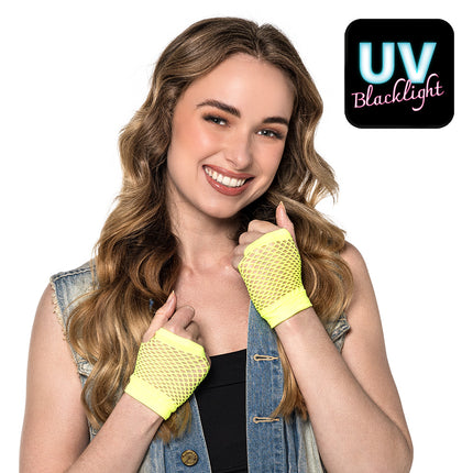 Boland Korte neongele mesh handschoenen dames (pols)