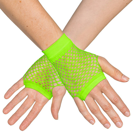 Boland Korte neongroene mesh handschoenen dames (pols)