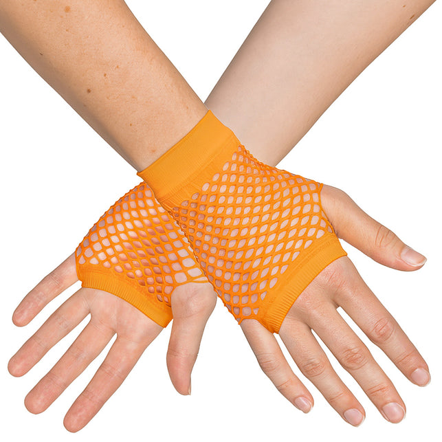 Boland Korte neonoranje mesh handschoenen dames (pols)