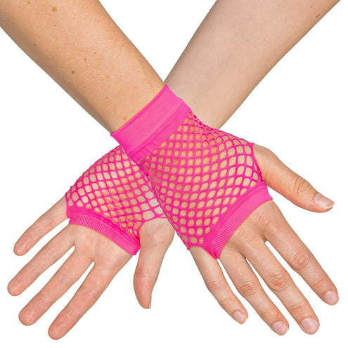 Boland Korte neonroze mesh handschoenen dames (pols)