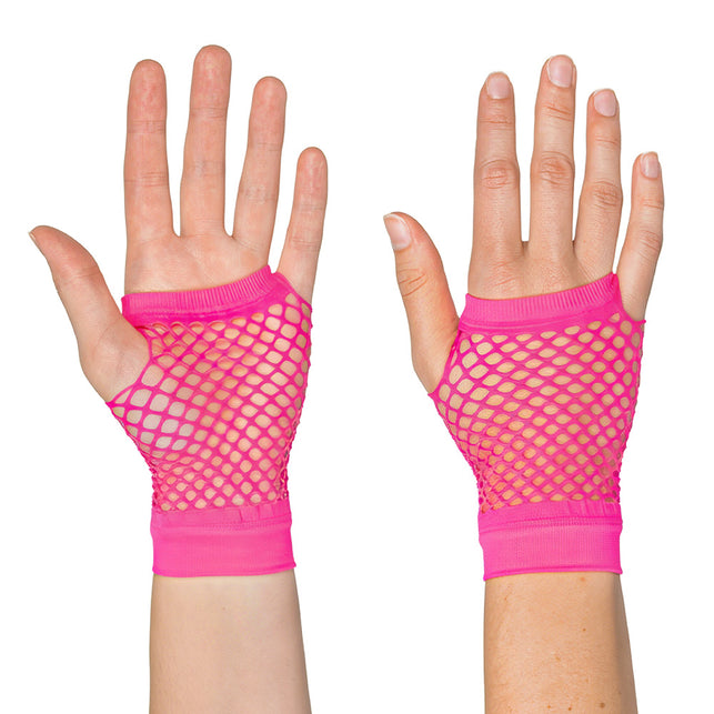 Boland Korte neonroze mesh handschoenen dames (pols)