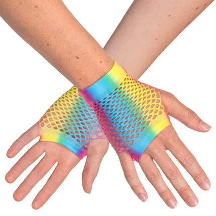 Boland Korte regenboog mesh handschoenen dames (pols)