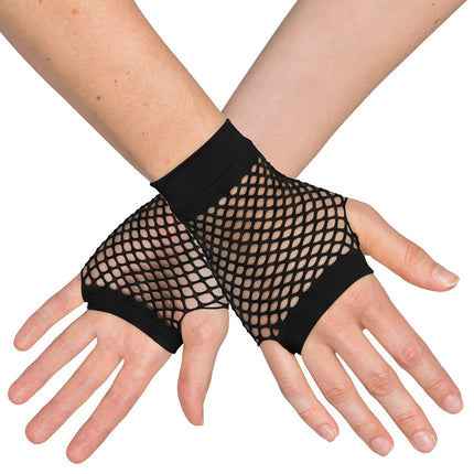 Boland Korte zwarte mesh handschoenen dames (pols)